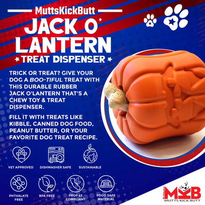 Jack O' Lantern Durable Rubber Chew Toy & Treat Dispenser