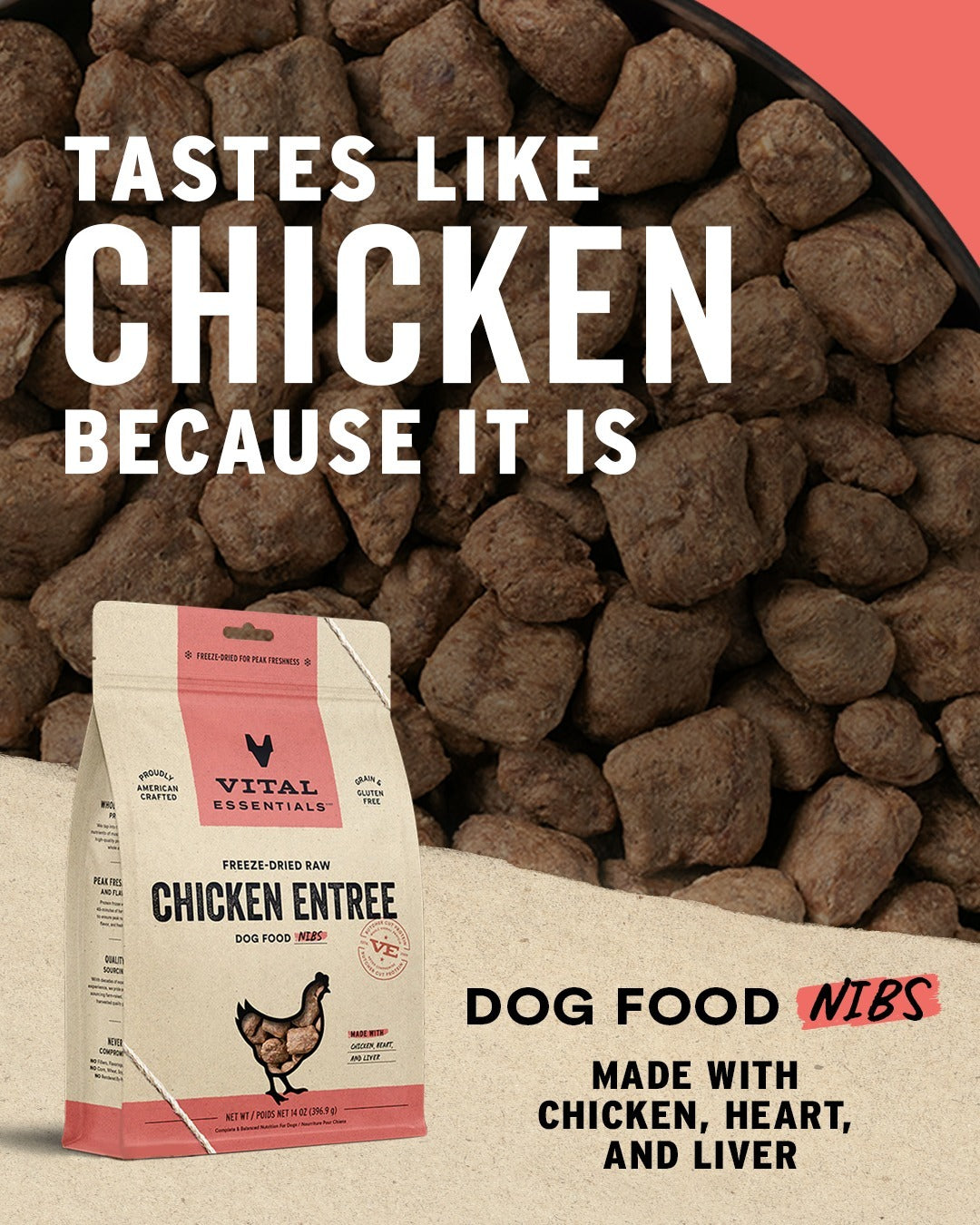 Vital Essentials - Freeze Dried Raw Dog Food - Chicken Mini Nibs