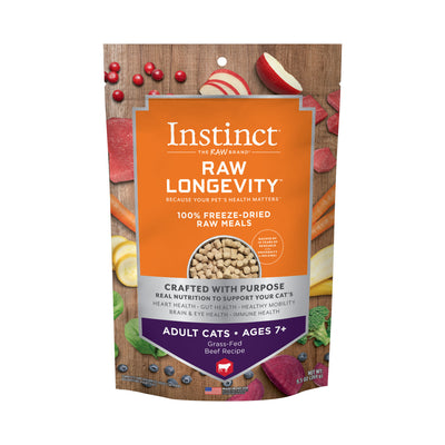 Instinct Raw Longevity 100% Freeze-Dried Raw Meals - Grass-Fed Beef Recipe for Adults 7+  (For Senior Cats)