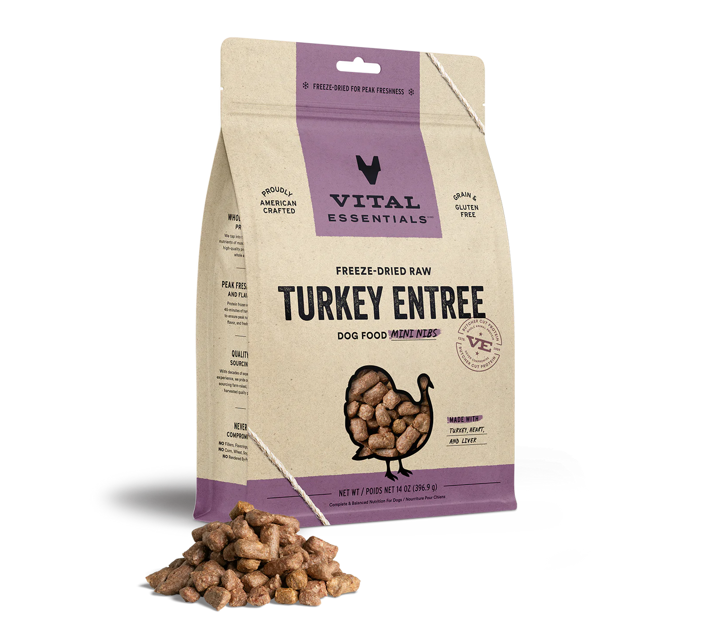 Vital Essentials - Freeze Dried Raw Dog Food - Turkey Mini Nibs