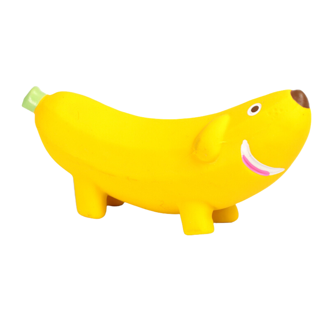 Dog in the banana rubber dog toy